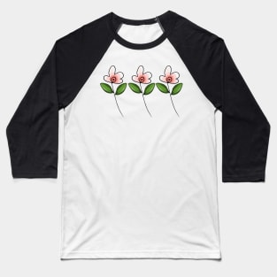 Pretty Pink Flowers All In A Row Baseball T-Shirt